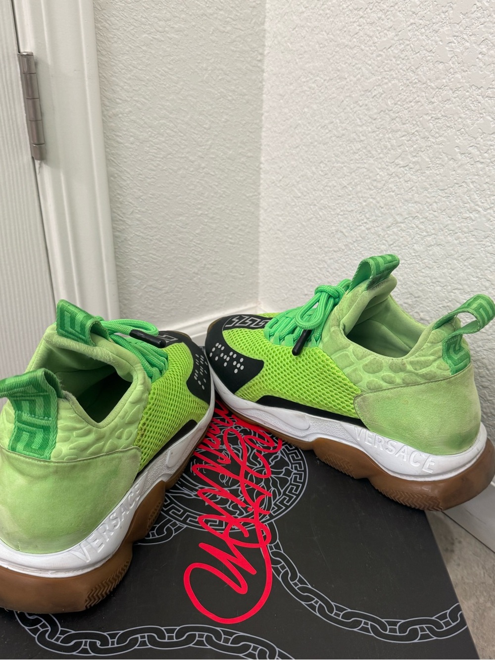 Versace Bright Green Mesh and Black Accent Sneakers - Picture 8 of 12